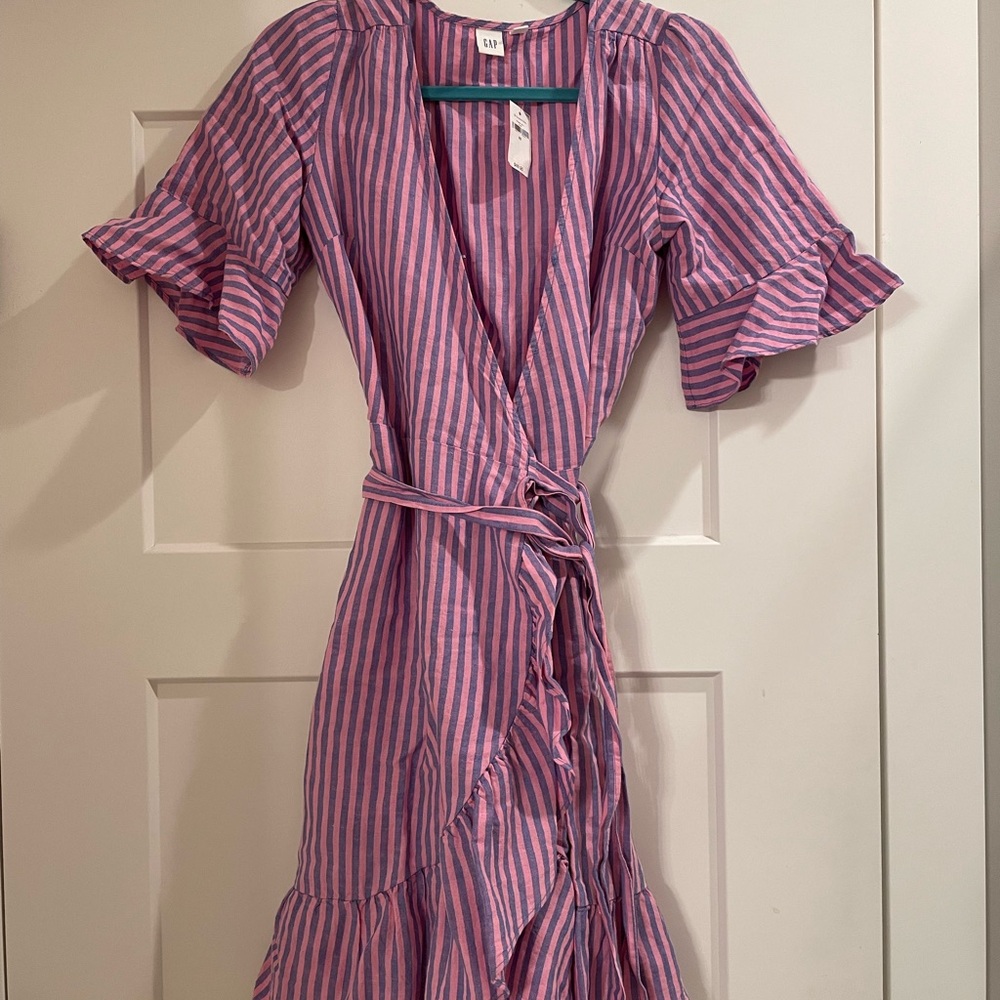 GAP Pink and Blue Striped Wrap Dress